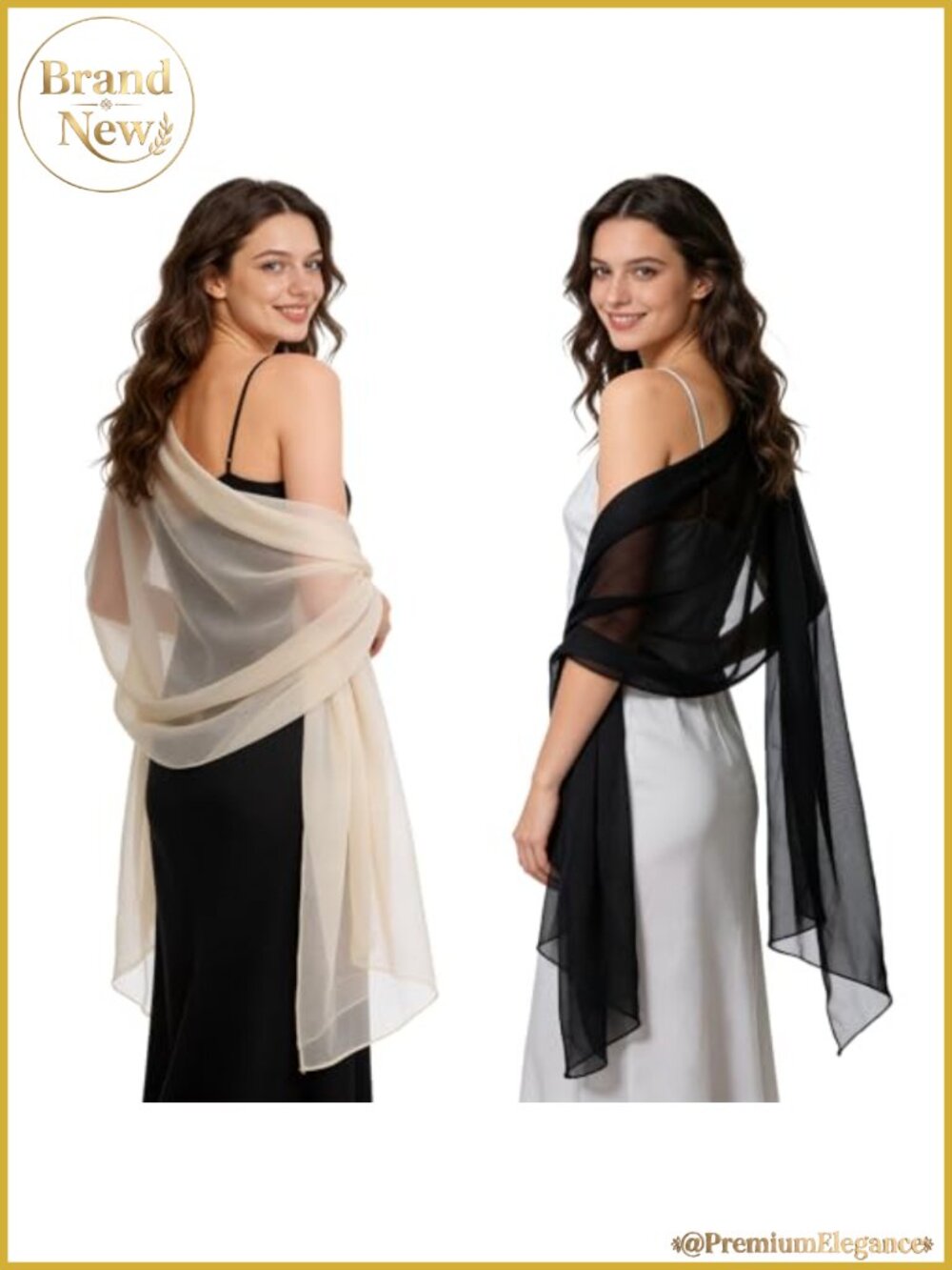 2pc Chiffon Shawl Wrap Set Elegant Wedding Evening Scarf for Women